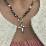 Rainbow Gemstones M Cross Necklace Sterling Silver 925